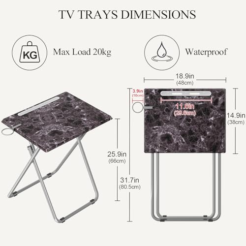 Folding TV Tray Table with Cup Holder - Black Marble 4PCS