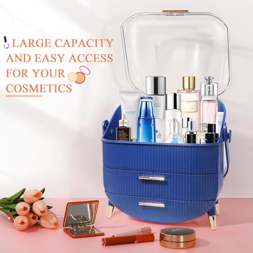 MASSY Egg Shape(Oval) Makeup Storage Box, Countertop Portable Vanity Cosmetics Organizer Preppy