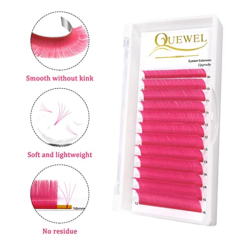 QUEWEL Colored Lashes Extensions .07 D Curl Easy Fan Volume Lashes Pink Volume Lash Extensions 9-16mm Mixed Lash Tray Self Fanning 2D-10D Eyelash Extensions(Pink 0.07 D 9-16mm)