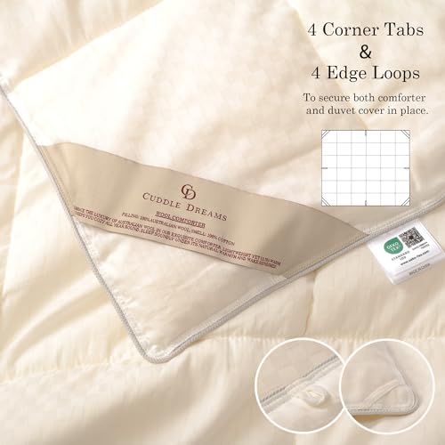 Lightweight Wool Comforter Twin 68x88 Inches - White, Summer Bedding with 120gsm Australian Wool