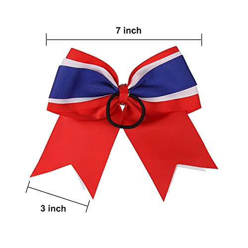 Cheerleader Hair Bows Set - Jumbo 8 Inch 3 Colors 3 Layers with Elastic Hair Ties - Royal Blue White Orange