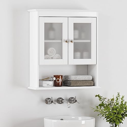 Spirich White Bathroom Wall Cabinet with Frosted Glass Doors, Space-Saving Medicine Storage