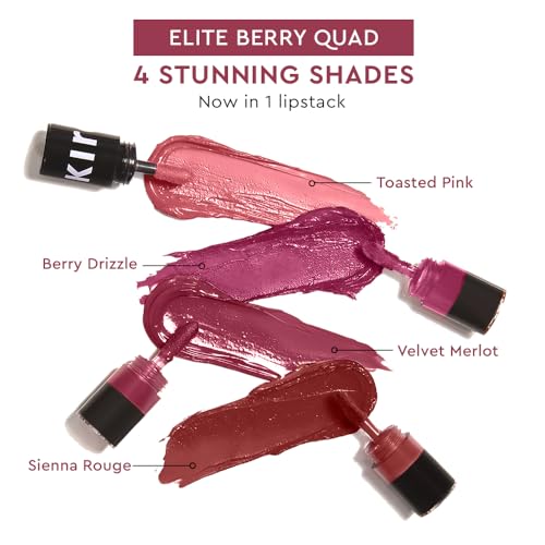 KIRO Four Play Non-Stop Airy Matte Liquid Lip Stack ? Elite Berry Quad | 4-in-1 Lipstick Set with Long-Lasting, Transfer-Proof & Lightweight Formula | Infused with Avocado & Apricot Oils | 6ml