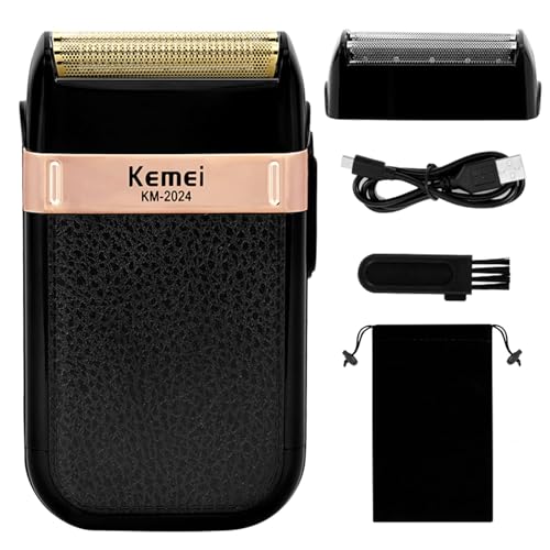 KEMEI Double Foil Electric Razor for Men Black - Waterproof Beard Trimmer, USB Rechargeable