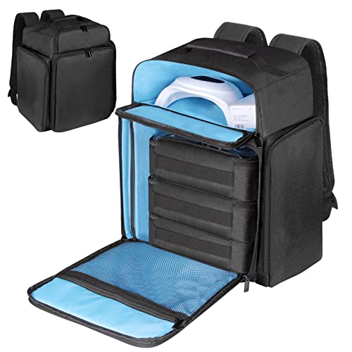 Nail Polish Organizer Backpack Holds 108 Bottles(15ml - 0.5 fl.oz) and a Nail Lamp, with 3 Removable Storage bag for Nail Tech (Black)