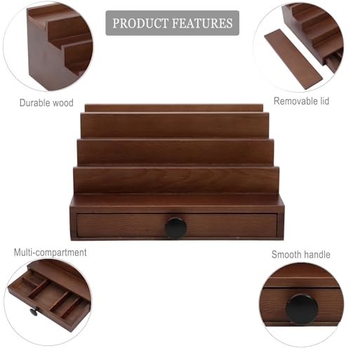 Walnut Cologne Organizer for Men - 4 Tier Wooden Cologne Perfume Display Stand with Drawer and Hidden Compartment, Mens Cologne Holder Shelf for Organizing and Storing