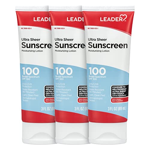 Leader Travel Sunscreen SPF 100+ 3 Pack - Ultra Sheer Water-Resistant, Dry-Touch Lotion