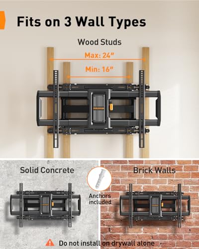 Perlegear Full Motion TV Wall Mount for 42–97 inch TVs up to 132 lbs (Fits 42–97", 24" Wood Stud)
