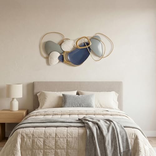 Axioglo 40 Inch Blue Gold 3D Metal Wall Decor - Small Abstract Wall Art