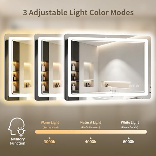 24x32 Inch LED Bathroom Mirror with Lights, Anti-Fog, Dimmable, Wall Mount, Horizontal/Vertical - Variation of THIS listing
