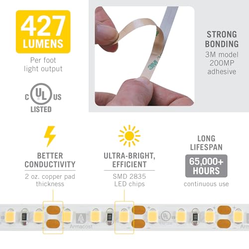 LED Strip Lights 12V White 3000K Soft White - 32.8 ft, 120 LED/m, Flexible Tape