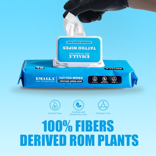 Emalla Green Tattoo Wipes 192 Count All-in-One Premium Skin Care & Cleaning