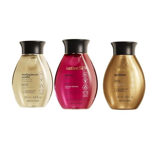 O BOTICARIO Nativa SPA Body Hydrating Oil Bundle: Madagascar Vanilla, Plum Moisturizing Body Oils, & Quinoa Firming Body Oil, 6.8 Ounce (each x3)