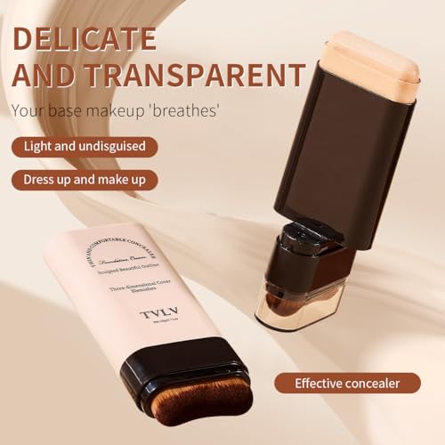 Face and Body Moisturizing Concealer Foundation,Flawlessly Covers Dark Circles, Wrinkles, Fine Lines. Features a Built-in Soft, Dense Brush Head.Medium-Dark and Natural Shades, 0.17 oz (02#NATURE)
