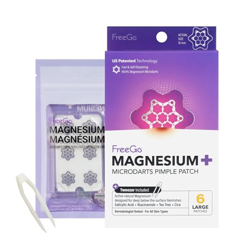 Magnesium Blemish Microdarts | Pimple Patch | Fast-Acting | Quick Calming | 99.9% Pure Magnesium | Madecassic Acid | Tea Tree | Eucalyptus Leaf | Hydrocolloid Spot Care Patch (Large 6 Patches)