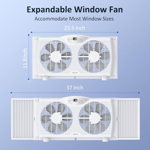 Shinic Twin Window Fan with Reversible Airflow, Thermostat & 3 Speeds