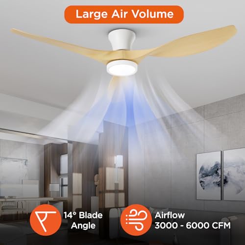 52 Inch Ceiling Fan with Lights and Remote Control - Light Oak Finish