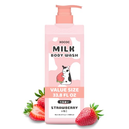 XOCOC Strawberry Milk Body Wash 33.8 fl oz | Moisturizing, pH-Balanced Shower Gel