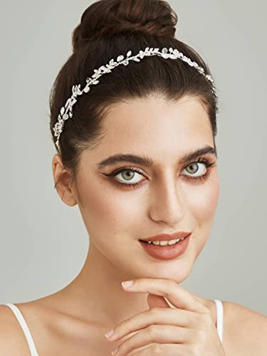 Bridal Headband with Rhinestones and Crystals for Wedding, Bridesmaid, Flower Girl - Silver