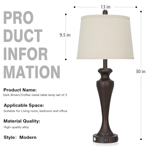 CINSARY 30-Inch Brown Set of 2 Modern Touch Control Table Lamps with USB & AC Outlet