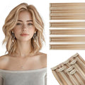 Short Clip-In Hair Extensions Real Remy Human Hair - 12 Inch Golden Brown Mix Bleach Blonde - 5 Pieces