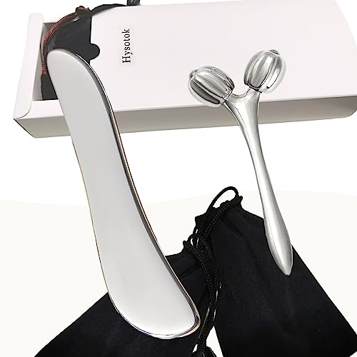Face & Body Massager - Stainless Steel Guasha Set for Wrinkle Reduction, Chin Lift & Skin Tightening (Silver)