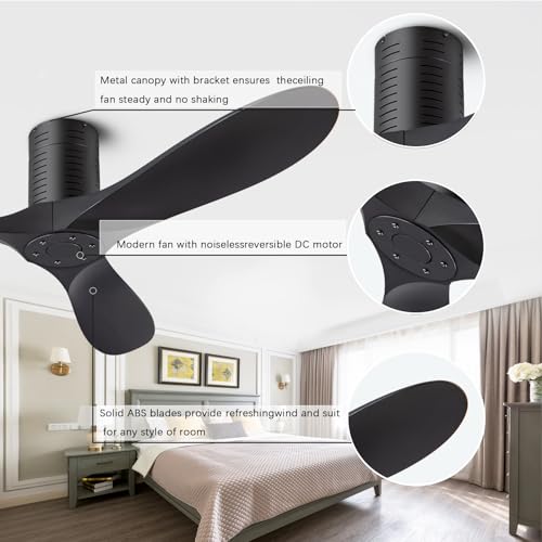 52 Inch Moisture-Proof Ceiling Fan with Remote & APP Control No Light - Black