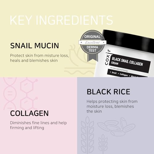 Black Snail Collagen Cream - Korean Snail Mucin with Peptides & Black Foods - 1.69 Fl Oz