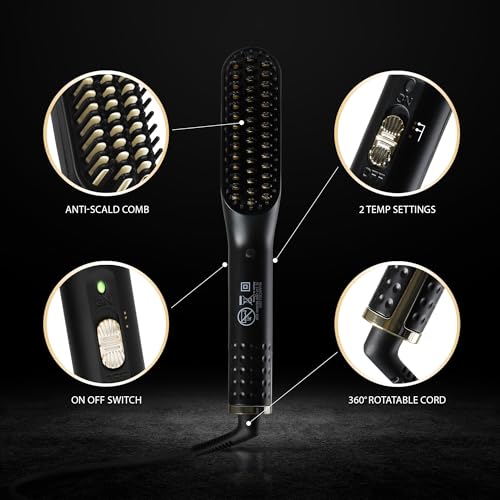 Cutting Edge Heated Beard Straightener Brush for Men, Includes Beard Oil & Beard Balm, Ceramic Heated Brush, Auto Shutoff, Beard Straightening Hot Comb Tool for Men