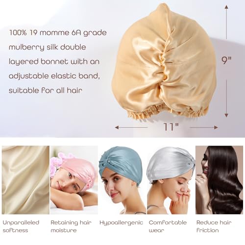 Mulberry Silk Sleep Cap Bonnet for Hair Care - Double Layer, 9 Colors