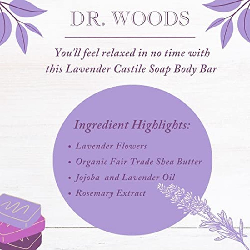 Dr. Woods Exfoliating Lavender Bar Soap with Organic Shea Butter, 5.25 oz (Pack of 6)