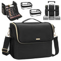 Large Makeup Carrying Train Case, Makeup Bag with 2 Small Bags, Professional Makeup Artist Bag Tattoo Case Travel Makeup Organizer Box with Adjustable Dividers and Shoulder Strap (Black)