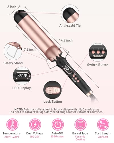 2 Inch Curling Iron with Extra Large Barrel for Big Wave Curls - Long Hair Styling