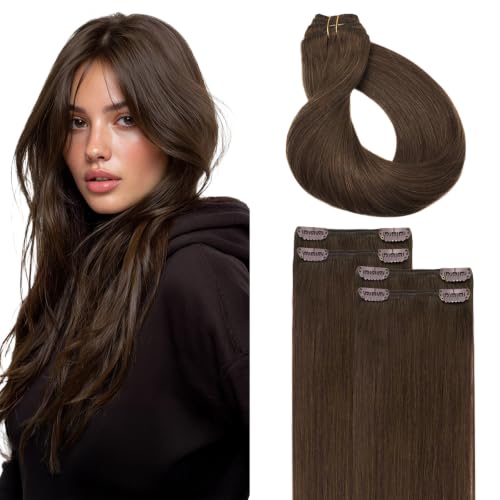 MAXITA Clip-In Human Hair Extensions N-#4A Chocolate Brown 16 Inch 60g 4PCS
