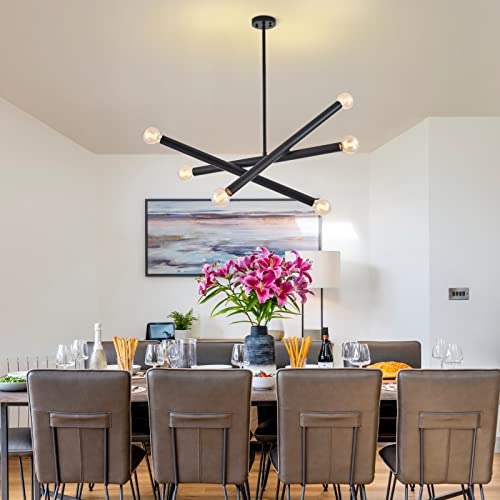 VANZARLA Black Sputnik Chandelier 6-Light Modern Pendant for Dining Room