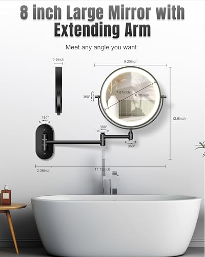 8 Inch Wall Mounted Magnifying Makeup Mirror with Light - Black - 30X/1X Variation