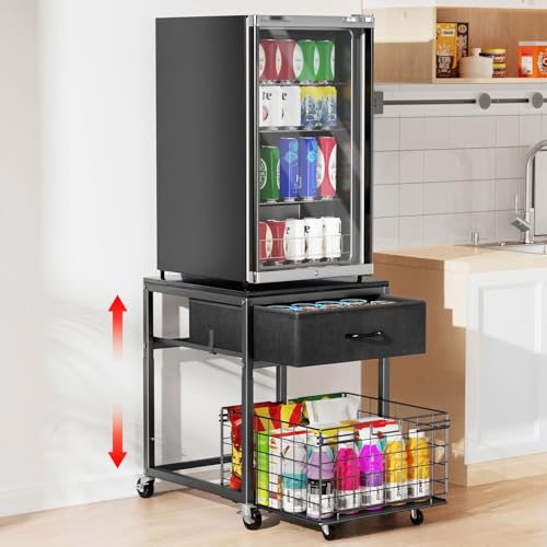 Mini Fridge Stand with Storage - Height Adjustable, Black, 1 Tier
