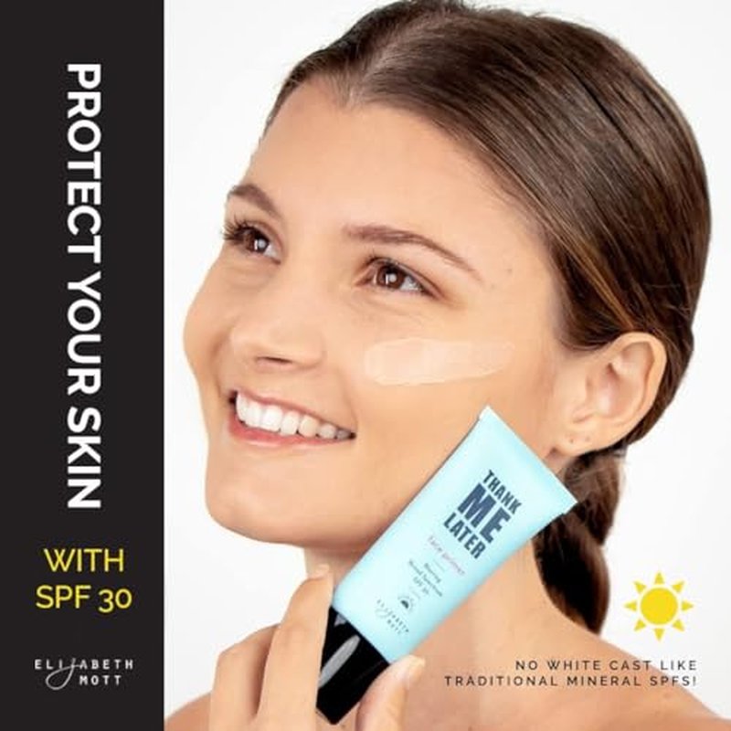 Elizabeth Mott Thank Me Later Blurring Face Primer SPF 30 ? Lightweight, Hydrating Makeup Primer - Smooths Fine Lines & Wrinkles for a Soft-Focus Finish ? Mineral-Based, Cruelty-Free Formula ? 30g