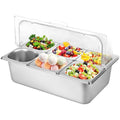 Stainless Steel Food Serving Display Tray with Clear Lid for Buffets & Catering - 6 Pan Set