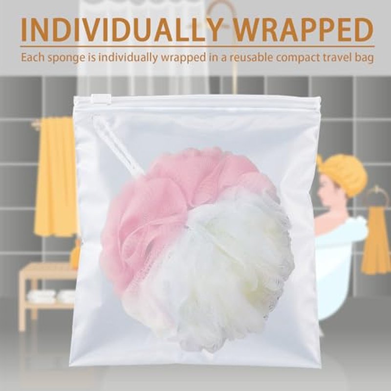 12 Pack Travel Size Loofah Individually Wrapped, 30 g Shower Puffs for Body, Mini Bath Sponge Bulk, Multicolor