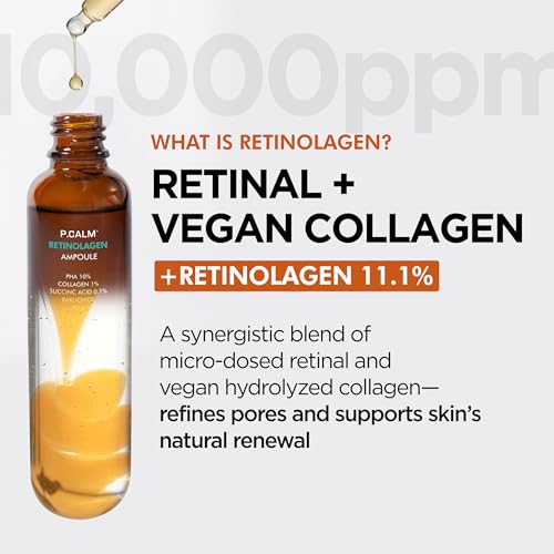 P.CALM Retinolagen Ampoule ? Retinol & Vegan Hydrolyzed Collagen for Pore Tightening, Wrinkles, and Fine Line Care, Korean Glass Skin (30ml / 1.01 fl.oz)