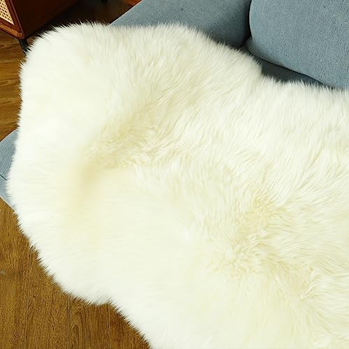 Sheepskin Area Rug Wool Fur Carpet Fluffy Shaggy Throw 2x6 ft Ivory White