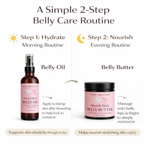 Belly Bundle by Irene Organics - Organic Belly Butter and Oil for Pregnancy Stretch Mark Prevention and Treatment - Award Winning Skincare For Pregnancy and Postpartum - Mother's Day Gift Set (Small)
