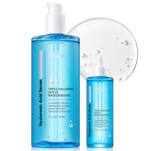 EWG Verified Hyaluronic Acid Serum for Face 8 + 2 fl oz, Vitamin B5 & Triple Pure Hyaluronic Acid 2%, hydrating Facial Serum for refined texture Hydrating Serum Plump Dry Skin Fragrance-Free