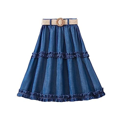 OYOANGLE Girl's Cute High Elastic Waist Frill Trim A Line Flared Swing Flowy Midi Skirt