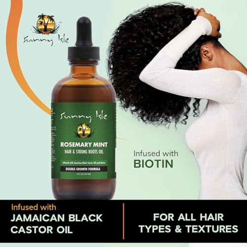 Sunny Isle Rosemary Mint Hair & Strong Roots Oil 4oz - Biotin, Authentic Jamaican Black Castor Oil