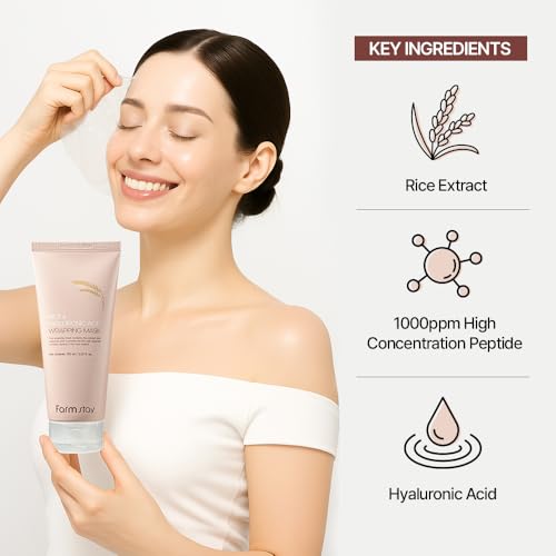 Farmstay Rice & Hyaluronic Acid Wrapping Face Mask - Peel Off Glass Skin Glow, Deep Hydration, 5.07 fl oz, Spatula Included