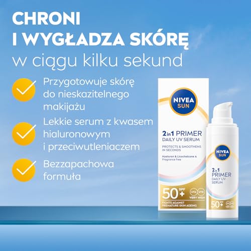 NIVEA SUN 2in1 Daily UV Serum & Primer - Lightweight Face Makeup Base, 30ml