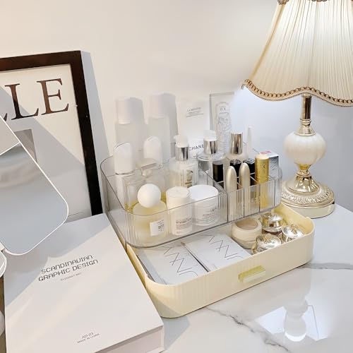 Makeup Organizer with Drawers Stackable Skincare Cosmetic Makeup organization for vanit Bathroom Desk Countertop (Cream)