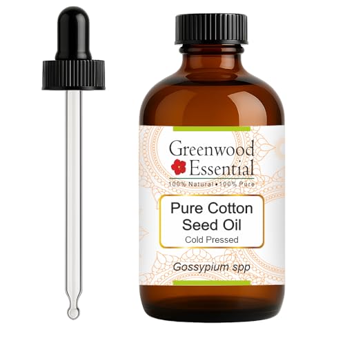Greenwood Essential Cotton Seed Oil 4oz Cold Pressed for Skin & Massage with Dropper